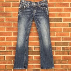 Miss Me Low-Rise Bootcut Jeans Sequins Rhinestones Size 28